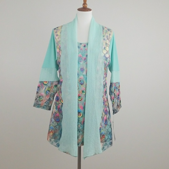 Calesas Tops - Calesas Mint, Purple & Pink Cami w/Cardigan